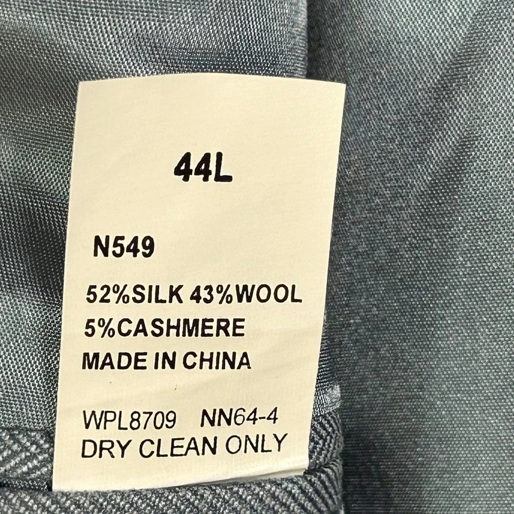 Nautica Mens 44L Blazer Silk Wool Cashmere Herringbone Blue Grey Sport Coat
